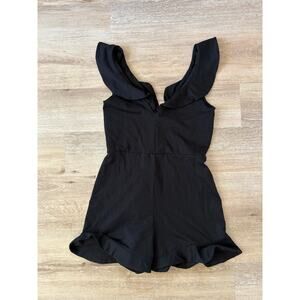 Susana Monaco Double V Ruffled Romper in Black